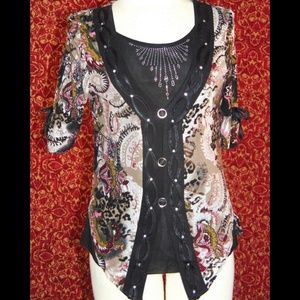 APPOINTMENTS black floral short sleeve blouse S✨